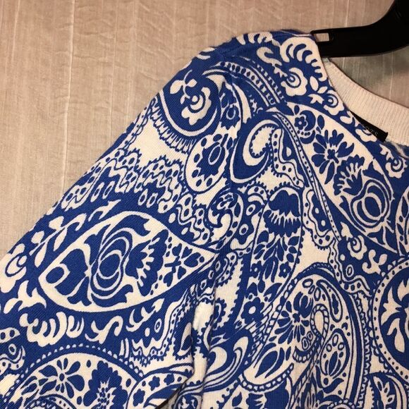 Talbots SP Knit White Blue Paisley Short Sleeve Knit Pullover Sweater Top - Picture 6 of 13